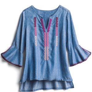 Billy T Embroidered Bell Sleeve Top